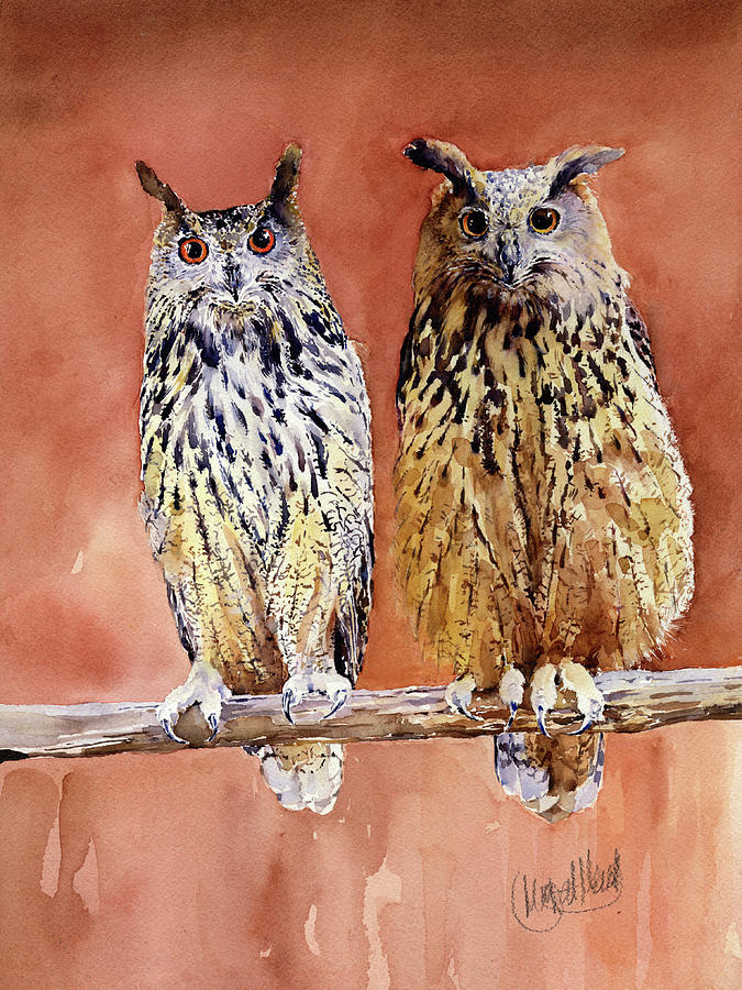 Bird Painting - Eagle Owls by Margaret Merry