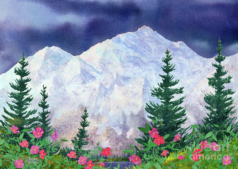 Eagle Peak with Roses Painting by Teresa Ascone