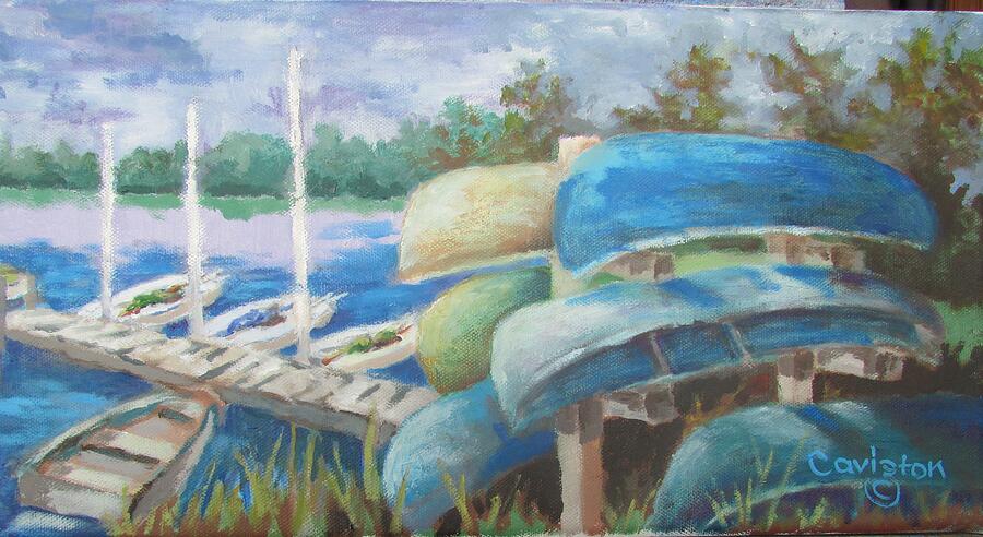 Eagles Mere Boat Rack  Painting by Tony Caviston