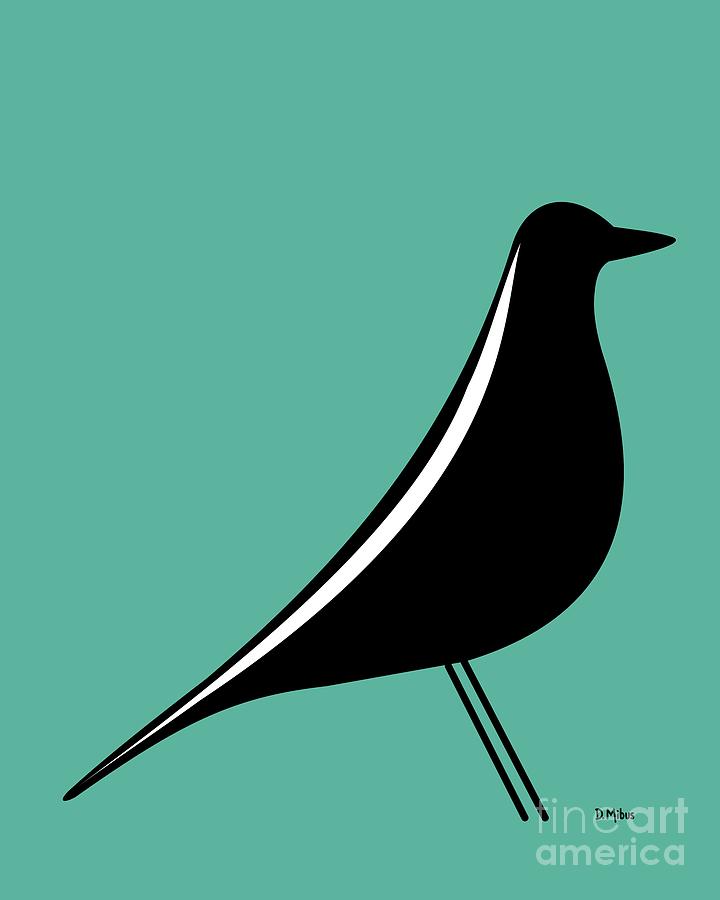 Eames House Bird on Teal Digital Art by Donna Mibus