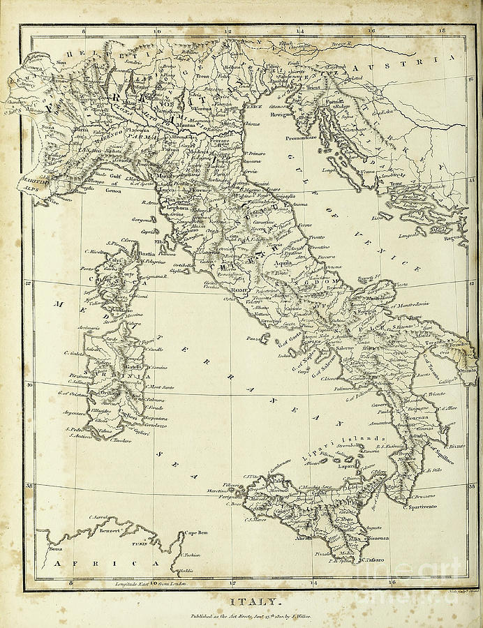 Early 19th century map of Italy z1 Drawing by Historic illustrations ...