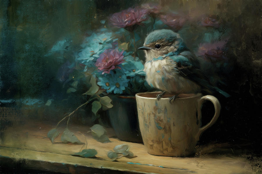 Early Bird 1 Blue Bird Painting by Jai Johnson