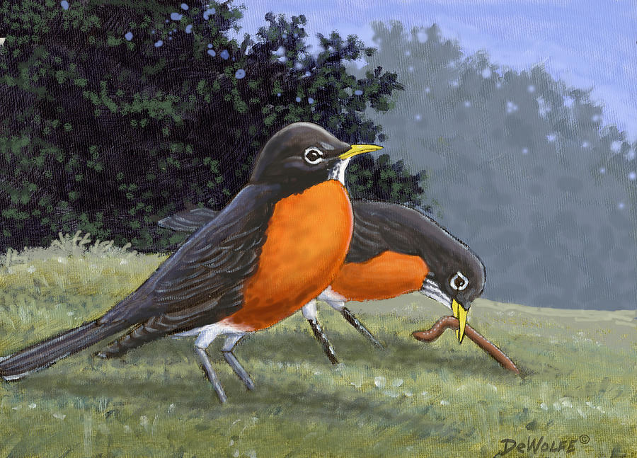 Robin Digital Art - Early Birds by Richard De Wolfe