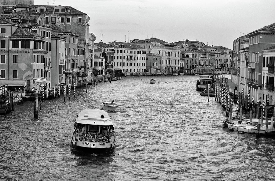 Early Evening Falls on the Grand Canal of Venice Italy Black and White Photograph by Shawn OBrien