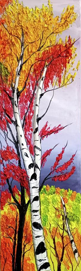 Early Fog Autumn Birch Trees  Painting by James Dunbar