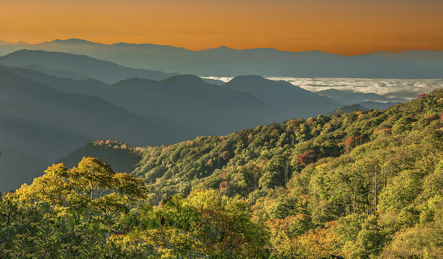 Early Light Across the Ridges, Smoky Mountains Photograph by Marcy Wielfaert