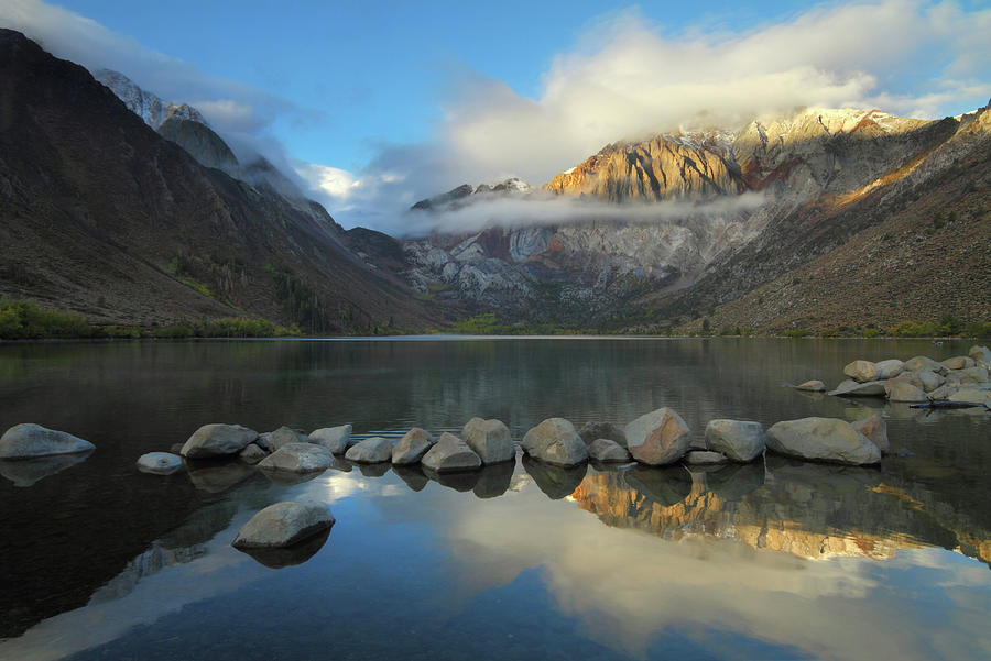 Early morning autumn light and clouds at Convict Lake in the Eastern Sierras of California Photograph by Jetson Nguyen