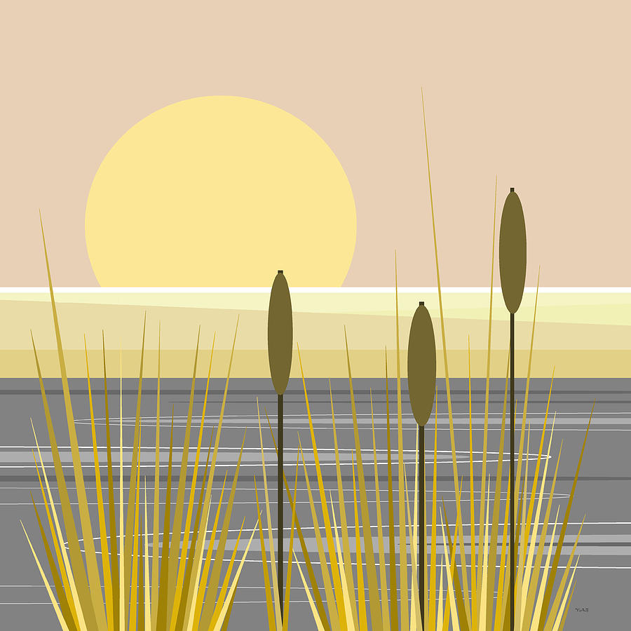 Early Morning Cattails and Sunrise Digital Art by Val Arie