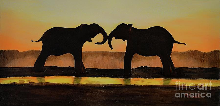 Early Morning Greeting On The Savannah Painting by Mary Deal