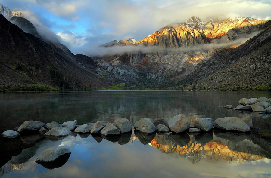 Early morning light at Convict Lake during autumn Photograph by Jetson Nguyen