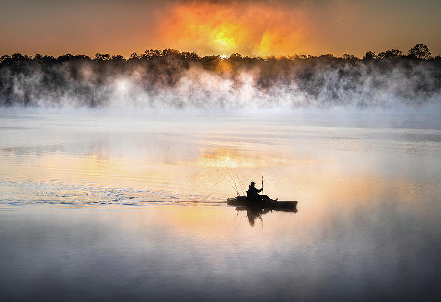 Morning Mist Kayak Fisherman Sunrise Lake Mississippi Photograph