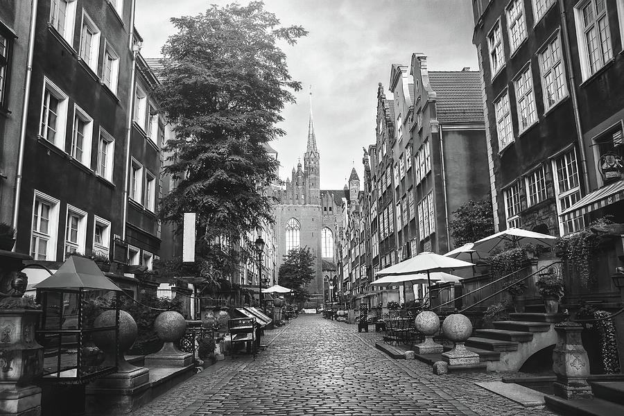 Early Morning on Mariacka Street Gdansk Poland Black and White  Photograph by Carol Japp