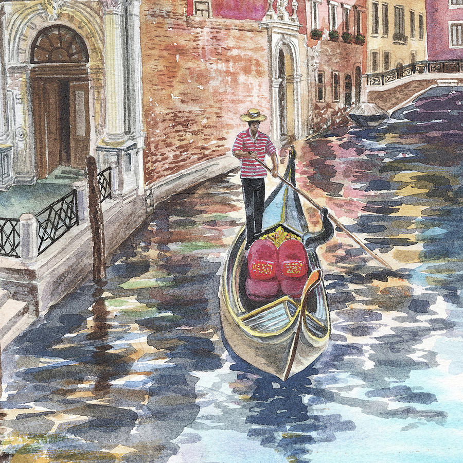 Early Morning On Venice Canal Watercolor  Painting by Irina Sztukowski