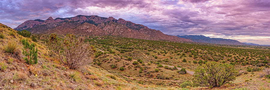 Early Morning Panorama of Sandia Mountains and Foothills - New Mexico Land of Enchantment Photograph by Silvio Ligutti
