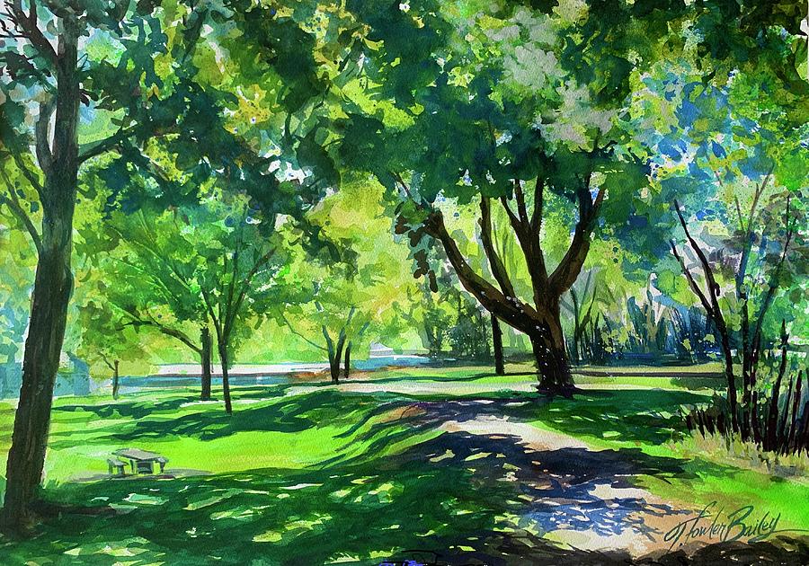 Memorial Park Painting - Early Morning Park Feels by Therese Fowler-Bailey