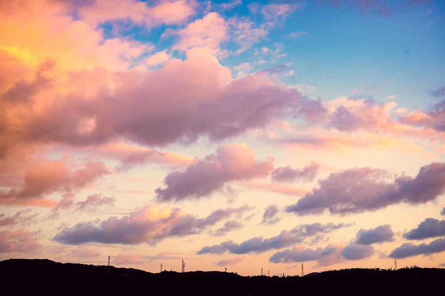 Early morning sky at Okinawa with mountain and electric tower Photograph by Photo taken by Kami (Kuo, Jia-Wei)