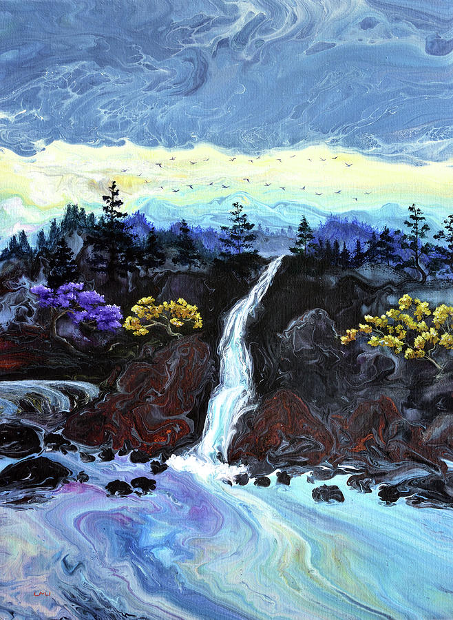 Early Morning Waterfall Painting by Laura Iverson