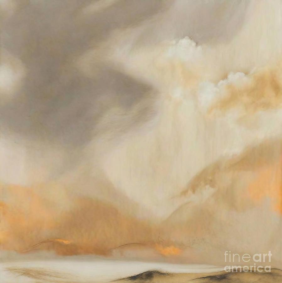Fall Painting - Early Riser Painting yellow sunshine sky clouds autumn fall devon sunset sunrise dawn oilpaint painting abstract acrylic aged art artistic backdrop background bright brush color colorful colors by N Akkash