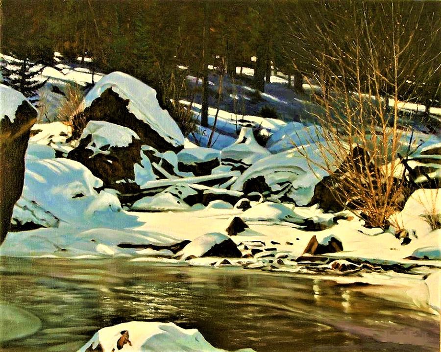 Early Snow Creekside Painting by Joseph Barani