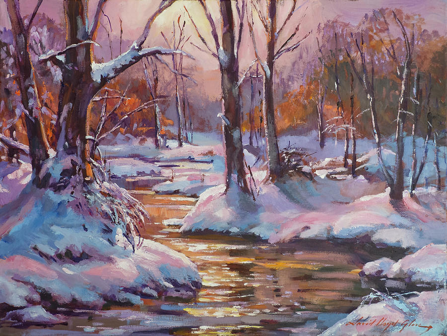 Early Snowfall Kennebunk  River Painting by David Lloyd Glover