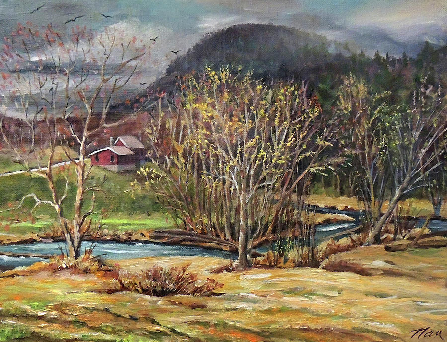 Early Spring Below Peaked Mountain in Piermont New Hampshire  Painting by Nancy Griswold