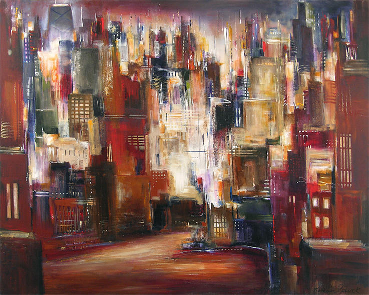 Jazz Painting - Early Sunset - Chicago River by Kathleen Patrick