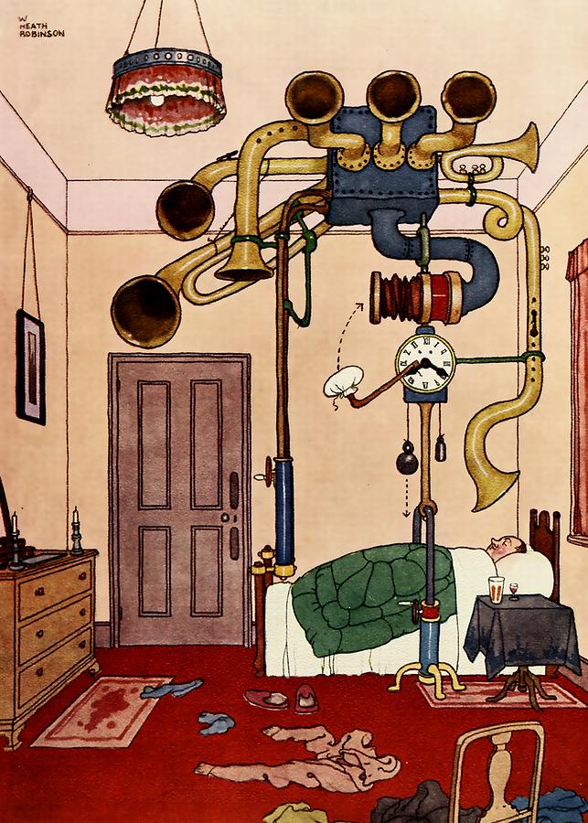 Humour Digital Art - Early to Bed Cartoon by W Heath Robinson by W Heath Robinson