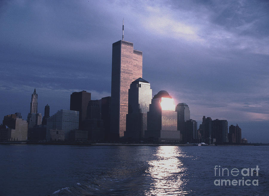 Early Winter, 1998, The Hudson River,  New York City.  Sunlight is seen reflecting off of The World  Photograph by Tom Wurl