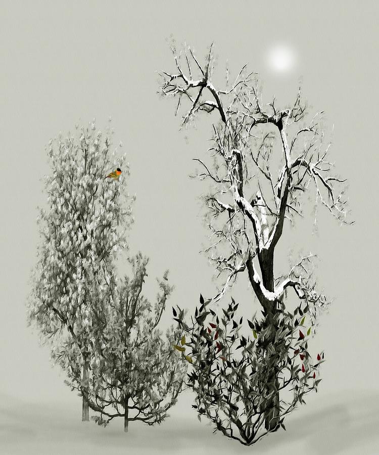 Early Winter Morning with Bird Mixed Media by David Dehner