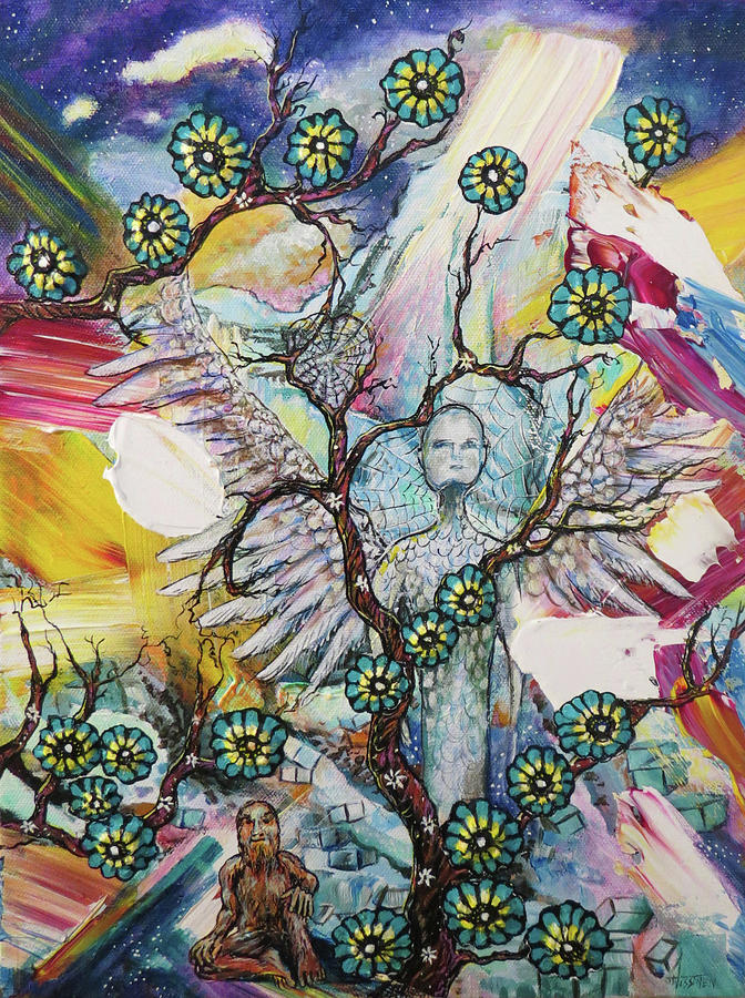 Earth Angel Painting - Earth Angel with Bigfoot by June Nissinen Earth Angel Painting - Earth Angel with Bigfoot by June Nissinen
