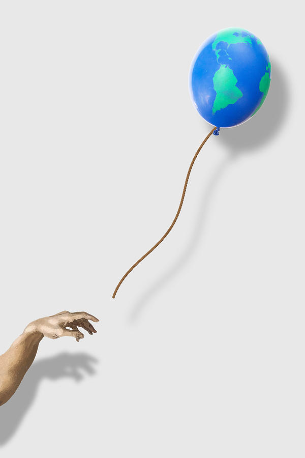 Earth Balloon Drifting After Banksy Hand Painting by Tony Rubino
