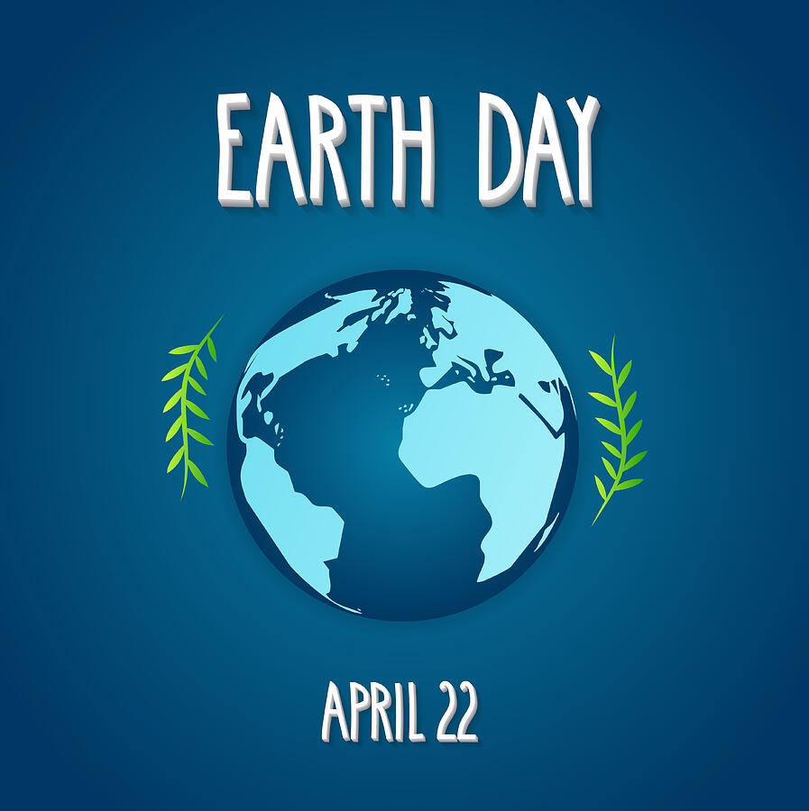 Earth Day card with earth. Blue background with hand lettering. Vector illustration. Drawing by BojanMirkovic