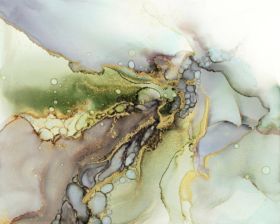 Nature Painting - Earth Tones and Gold Abstract Ink by Olga Shvartsur