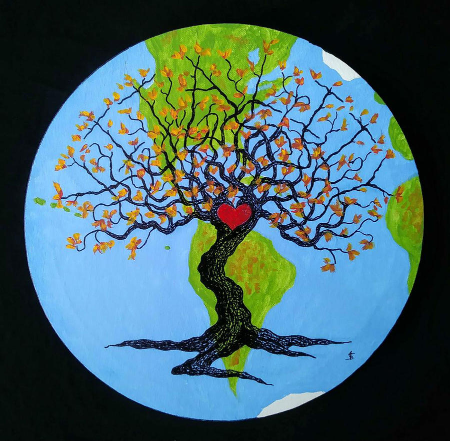 Earth-Vitality Love Tree Drawing by Aaron Bombalicki