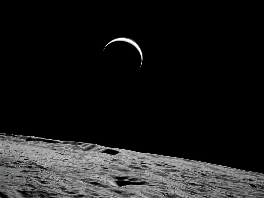 Earthrise - Apollo 15 BW Photograph by Eric Glaser