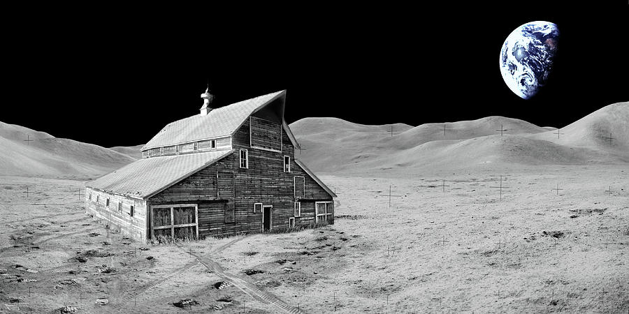 Earthrise over a Dakota Moonstead - ND barn relocated to Apollo 15 landing site on moon Photograph by Peter Herman