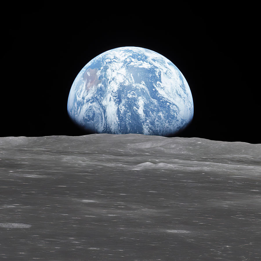 Earthday over the Lunar Landscape Digital Art by Stoneworks Imagery
