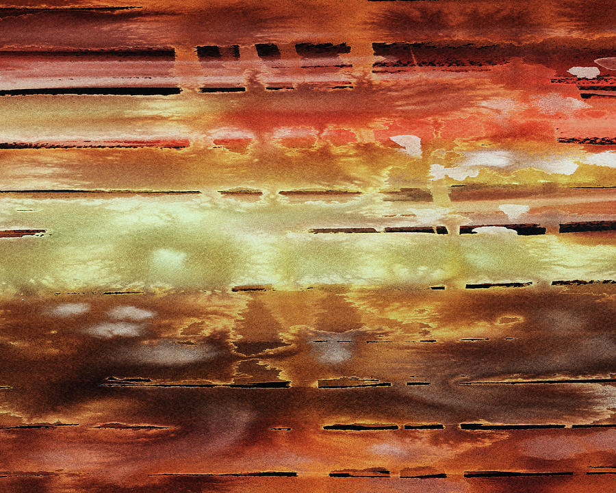 Earthy Glowing Sunset Of Brown Ochre And Sienna Abstract Watercolor Lines Painting by Irina Sztukowski