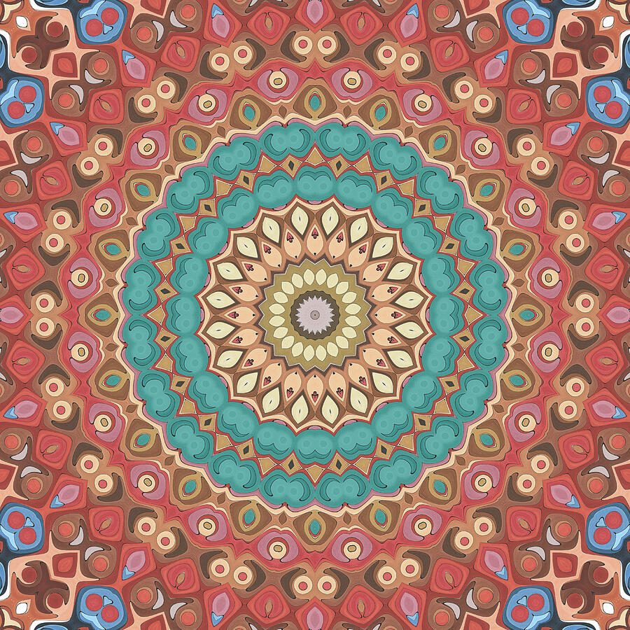 Earthy Neutrals Mandala Kaleidoscope Medallion Flower Digital Art by Mercury McCutcheon