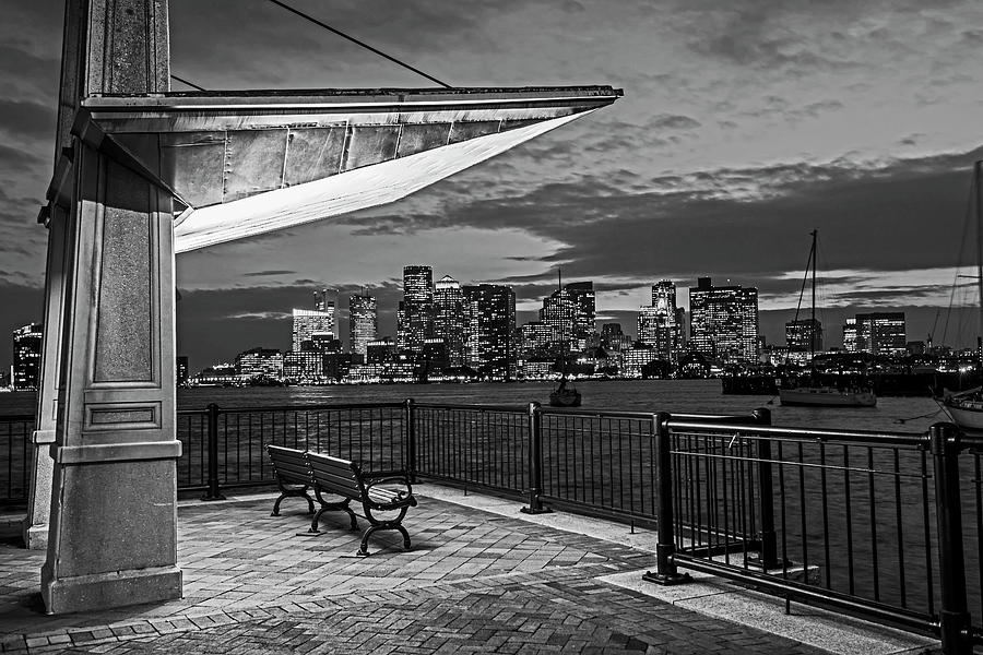 East Boston at Dusk The Boston Skyline and Harbor Boston MA Black and White Photograph by Toby McGuire