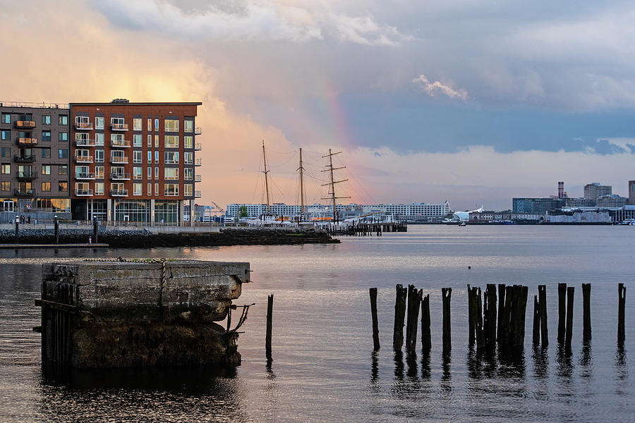 East Boston Rainbow Sunset Rainbow Through the Pilings Photograph by Toby McGuire