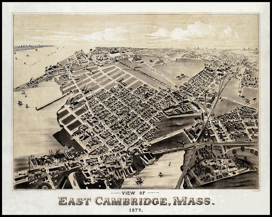 East Cambridge Massachusetts Vintage Map Birds Eye View 1879 Photograph by Carol Japp