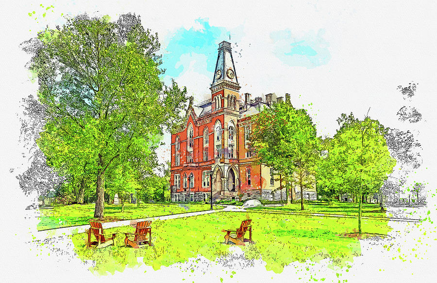 .East College,  Depauw University, Greencastle, Greencastle Township, Indiana Painting by Celestial Images