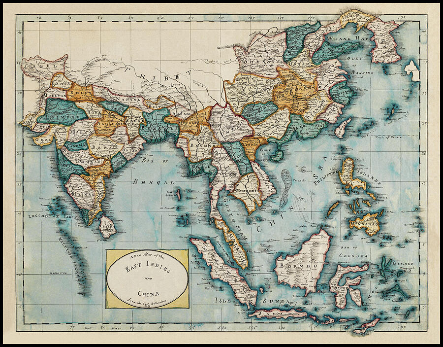 East Indies And China Vintage Map 1809 Drawing By Carol Japp - Fine Art 