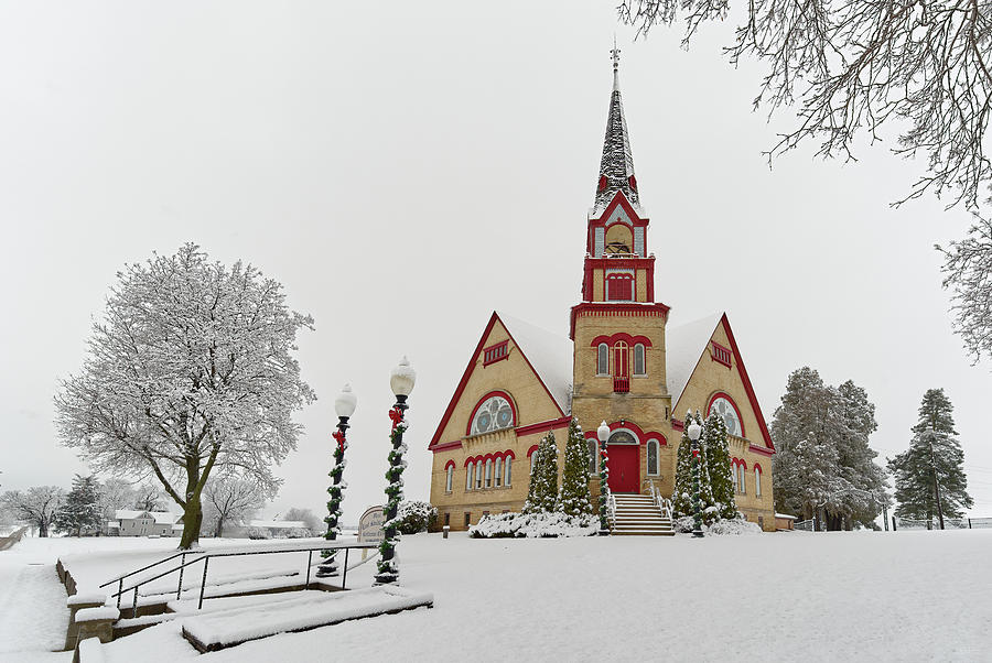 Upper East Koshkonong Norwegian Lutheran Church dressed up for Christmas near Cambridge WI Photograph by Peter Herman