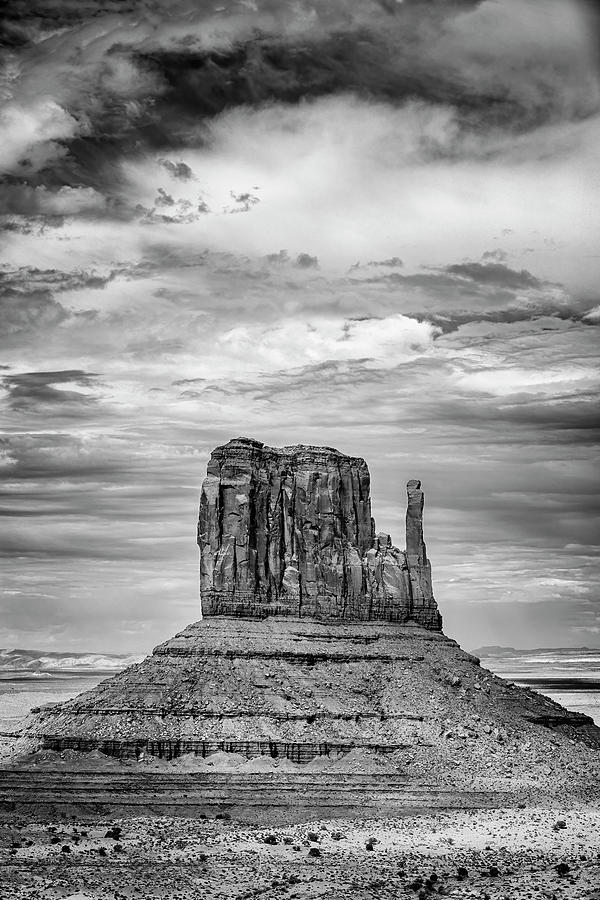 East Mitten Monochrome - Monument Valley Photograph by Stephen Stookey