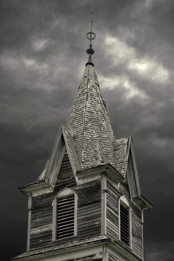 East Norway Lutheran Church Steeple - abandoned church in Nelson county ND Photograph by Peter Herman