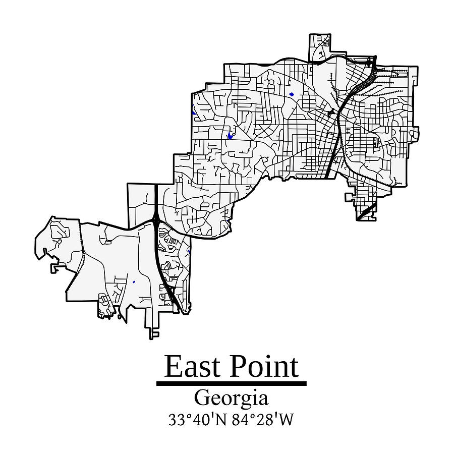 East Point Georgia Road Map Art Blue Rivers and Painting by Tyler ...