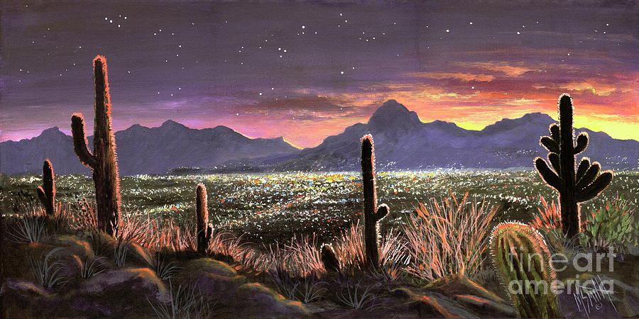 East Valley Sunset-Phoenix, AZ Painting by Marilyn Smith
