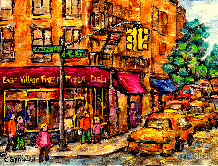 East Village Finest Pizza And Deli Ave B Corner East 4th Nyc Paintings Best American Art C Spandau Painting by Carole Spandau